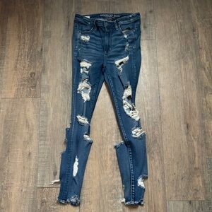 American Eagle Outfitters Ripped Dark Blue Skinny Jeans